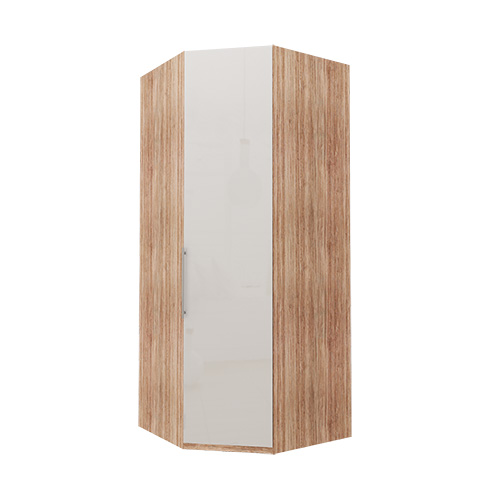 Hörngarderob Atlanta garderob Vitt glas, 216 cm, Ljus rustik ek