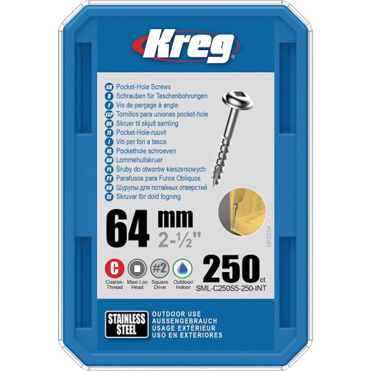 Kreg SML-C250S5-250-INT Skruv 64 mm Ø, rostfri, Maxi-Loc 250-pack