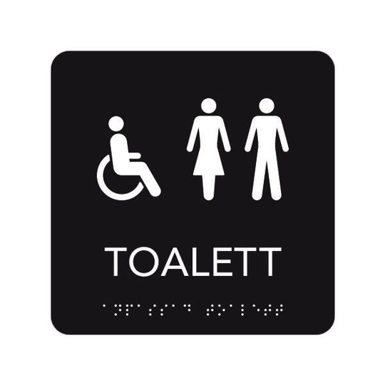 UniGraphics 6705358 Skylt rullstol/toalett, taktil, 150 x 150 mm Svart, vit text