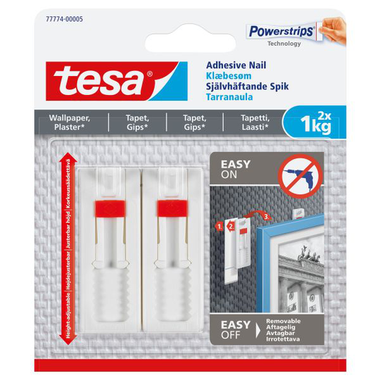 Tesa 77774-00005-00 Spik självhäftande klarar: 1 spik 1.0 kg, 2 spik 2.0 kg