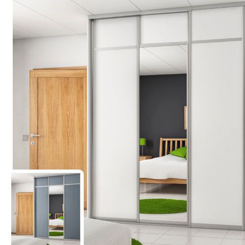 London Skjutdörr Vit/Grå + Spegel 2330 mm 3 dörrar