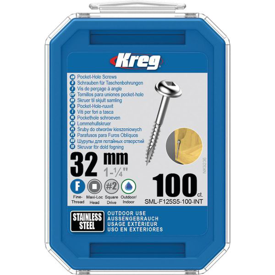 Kreg SML-F125S5-100-INT Skruv 32 mm Ø, rostfri, Maxi-Loc, 100-pack