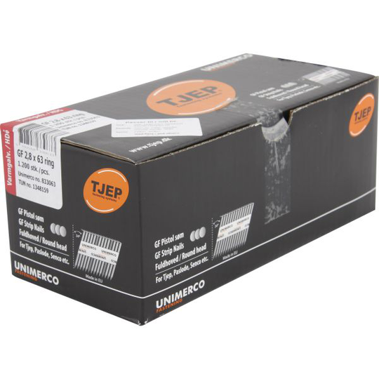 TJEP 834063 Ringspik rakbandad, varmgalvad, 34° 2,8 x 63 mm, D-huvud, 2500-pack